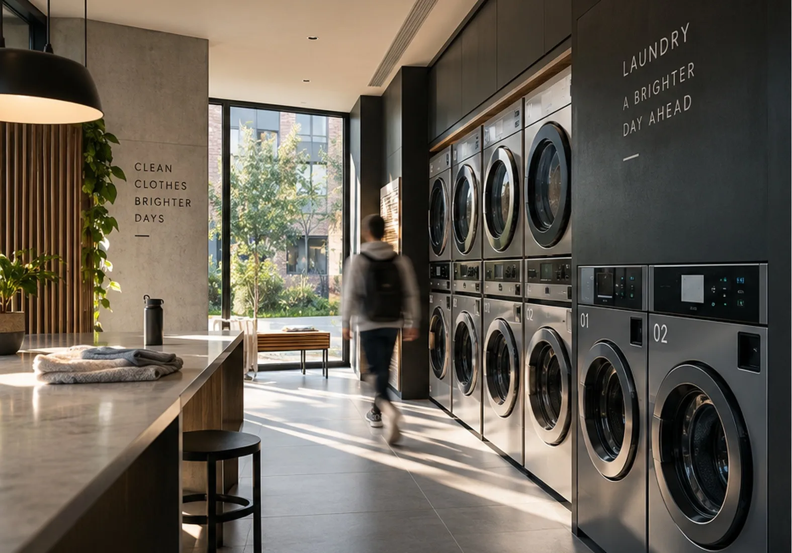 Contemporary communal laundry integrated into a modern residential interior